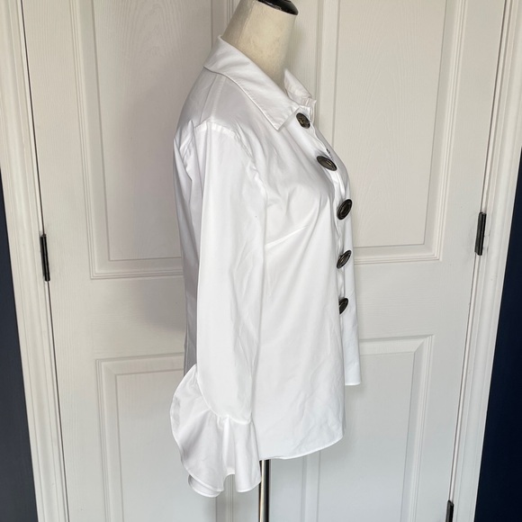 Michael Kors White Button-Front Blouse Statement Buttons Ruffle Cuffs Size 6 - Picture 4 of 11